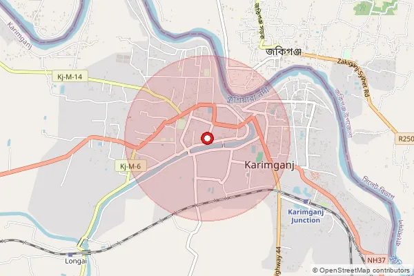 Map showing approximate area covered by Pincode 788727 — Bazaricherra Bazar S.O, Karimganj