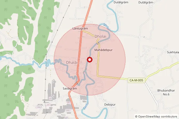 Map showing approximate area covered by Pincode 788820 — Bagetar B.O, Dima Hasao