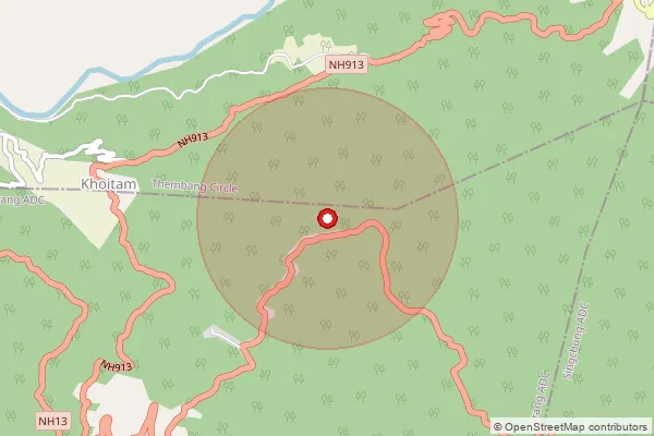Map showing approximate area covered by Pincode 790001 — Nafra B.O, West Kameng