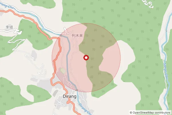 Map showing approximate area covered by Pincode 790101 — Dirang S.O, West Kameng