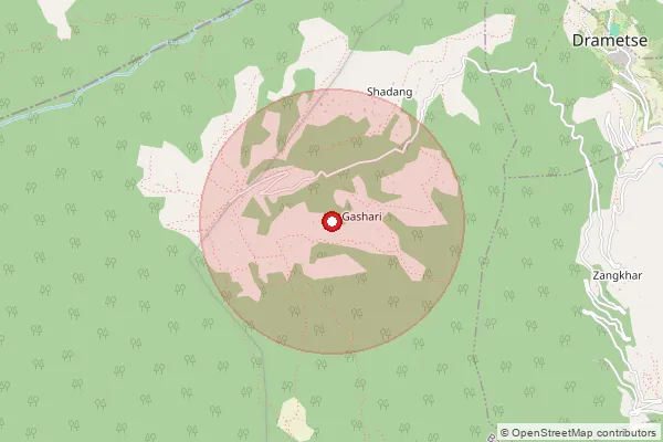 Map showing approximate area covered by Pincode 790106 — Gispu B.O, Tawang