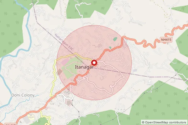 Map showing approximate area covered by Pincode 791111 — Itanagar H.O, Papum Pare