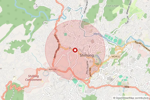 Map showing approximate area covered by Pincode 793002 — Iewduh S.O, East Khasi Hills