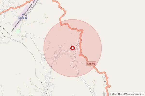 Map showing approximate area covered by Pincode 796410 — Mualkhang B.O, Kolasib