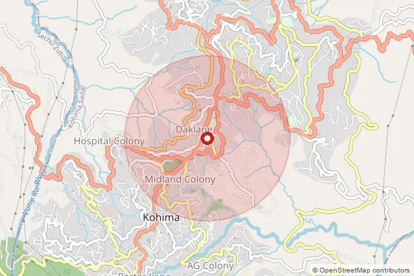 Map showing approximate area covered by Pincode 797001 — Kohima H.O, Kohima
