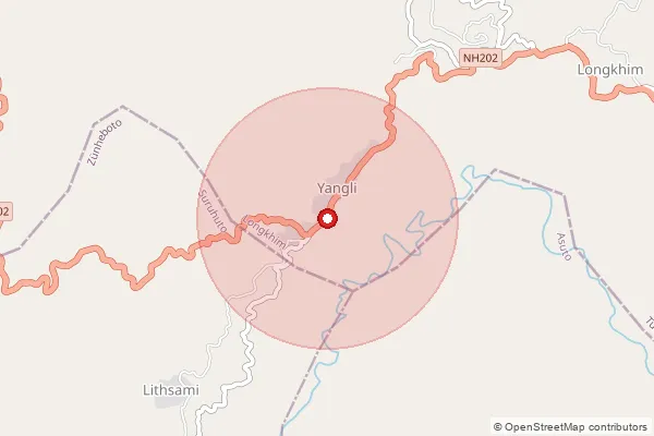 Map showing approximate area covered by Pincode 798616 — Yangli B.O, Tuensang