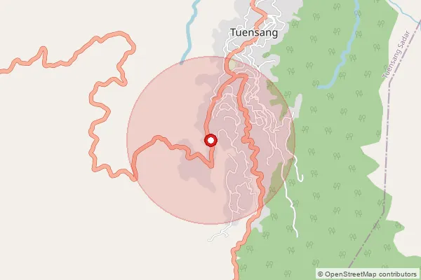 Map showing approximate area covered by Pincode 798628 — Huker B.O, Tuensang