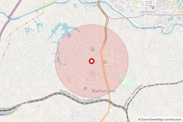 Map showing approximate area covered by Pincode 799003 — Arundhutinagar S.O, West Tripura