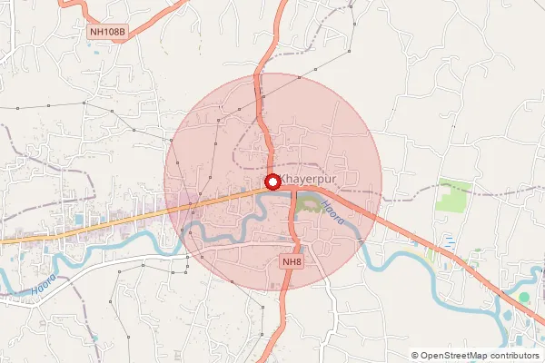 Map showing approximate area covered by Pincode 799008 — Khayerpur S.O, West Tripura