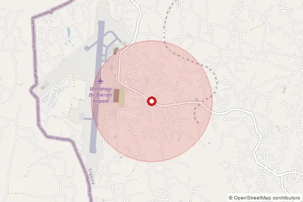 Map showing approximate area covered by Pincode 799009 — Agartala Aerodrome S.O, West Tripura