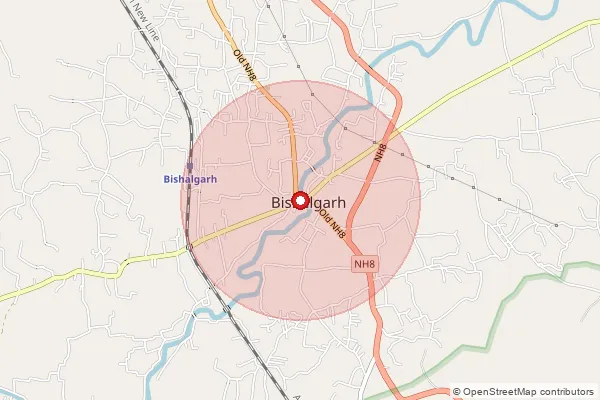 Map showing approximate area covered by Pincode 799102 — Bishalgarh S.O, Sepahijala