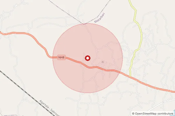 Map showing approximate area covered by Pincode 799113 — Tepania S.O, Gomati