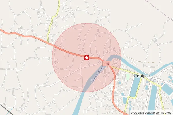 Map showing approximate area covered by Pincode 799114 — Gakulpur S.O, Gomati