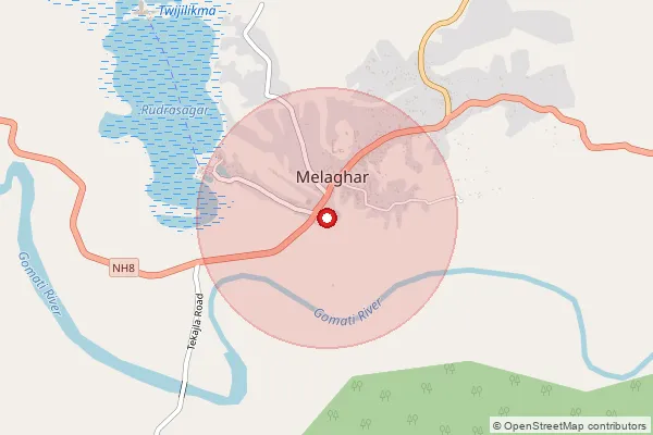 Map showing approximate area covered by Pincode 799115 — Melaghar S.O, Sepahijala