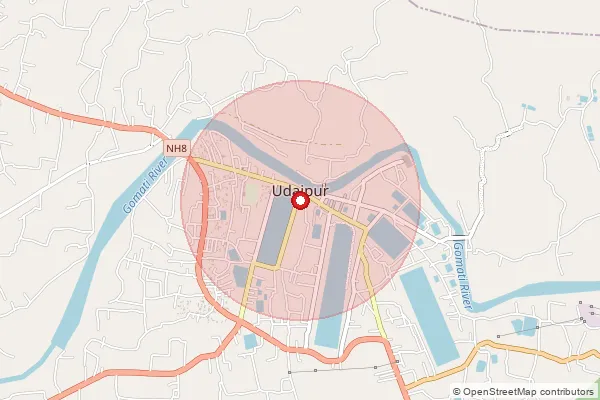 Map showing approximate area covered by Pincode 799120 — Radhakishorepur H.O, Gomati