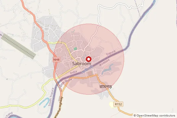 Map showing approximate area covered by Pincode 799145 — Sabroom S.O, South Tripura