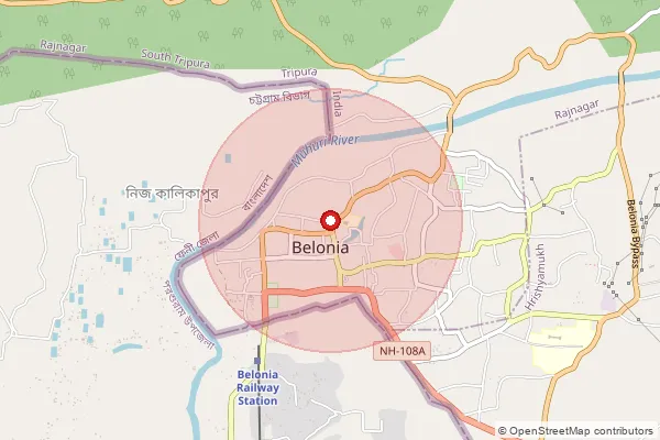 Map showing approximate area covered by Pincode 799155 — Beloniya S.O, South Tripura
