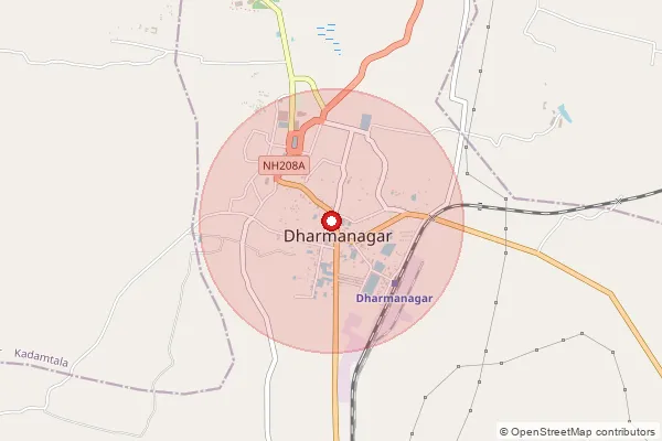 Map showing approximate area covered by Pincode 799253 — Rajbari S.O, North Tripura