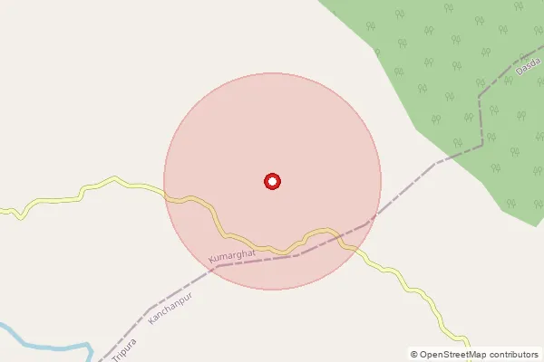 Map showing approximate area covered by Pincode 799256 — Tripura Damcherra S.O, North Tripura