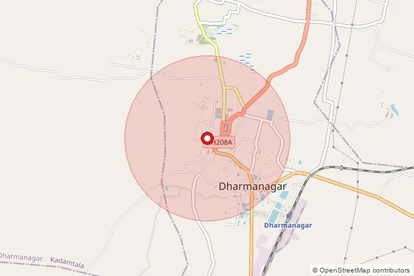 Map showing approximate area covered by Pincode 799261 — Kadamtala S.O (North Tripura), North Tripura