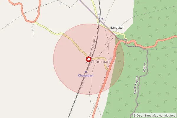 Map showing approximate area covered by Pincode 799262 — Churaibari S.O, North Tripura