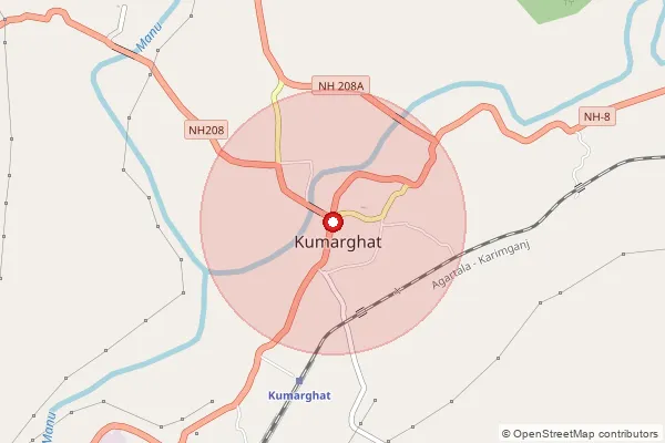 Map showing approximate area covered by Pincode 799264 — Kumarghat S.O, Unakoti