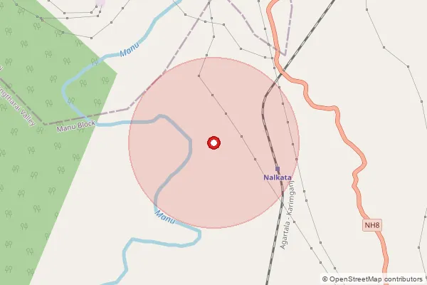 Map showing approximate area covered by Pincode 799266 — West Nalkata B.O, Dhalai
