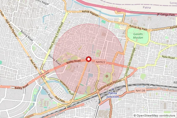 Map showing approximate area covered by Pincode 800033 — Patna Gpo Ndc, Na