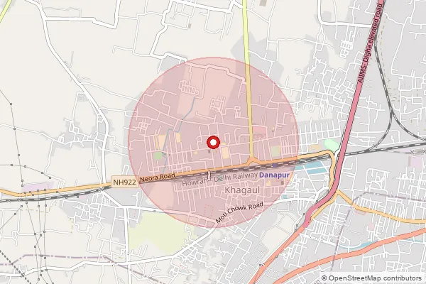 Map showing approximate area covered by Pincode 801105 — Khagaul Bazar So, Patna