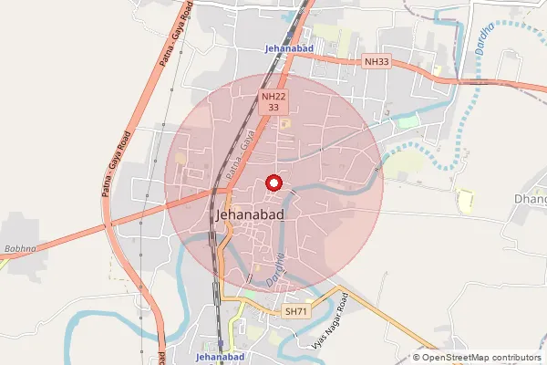 Map showing approximate area covered by Pincode 804406 — Korra Bo, Jehanabad