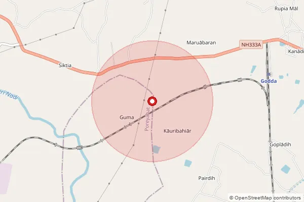 Map showing approximate area covered by Pincode 814133 — Amlo Bo, Godda