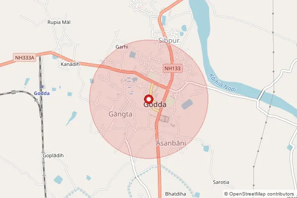 Map showing approximate area covered by Pincode 814155 — Kaitha Bo, Godda