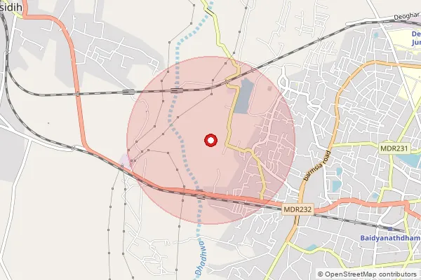 Map showing approximate area covered by Pincode 814165 — Gajanda Bo, Godda