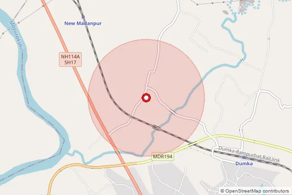 Map showing approximate area covered by Pincode 814170 — Hathiyapathar B.O, Dumka