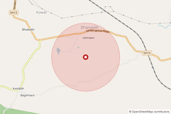 Map showing approximate area covered by Pincode 815312 — Chhotki Kharagdiha Bo, Giridih