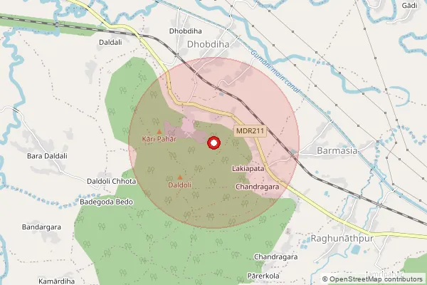 Map showing approximate area covered by Pincode 816102 — Bkadma Bo, Sahebganj