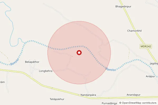 Map showing approximate area covered by Pincode 816106 — Bathandanga Bo, Pakur