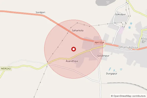 Map showing approximate area covered by Pincode 816107 — Chengadanga Bo, Pakur