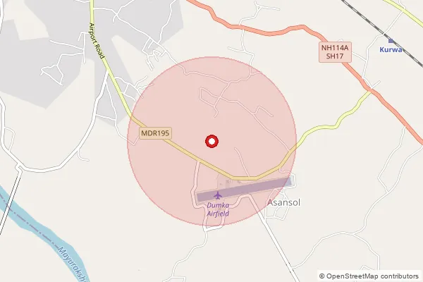 Map showing approximate area covered by Pincode 816117 — Balidih Bo, Pakur