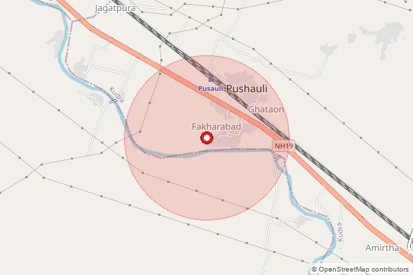 Map showing approximate area covered by Pincode 821108 — Awarainya Bo, Kaimur (Bhabua)