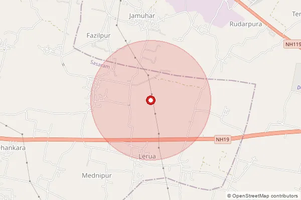 Map showing approximate area covered by Pincode 821305 — Kanchanpur Bo, Rohtas