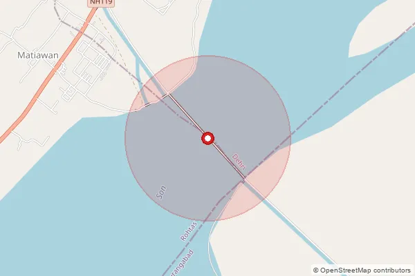 Map showing approximate area covered by Pincode 821308 — Nawadih Bo, Rohtas