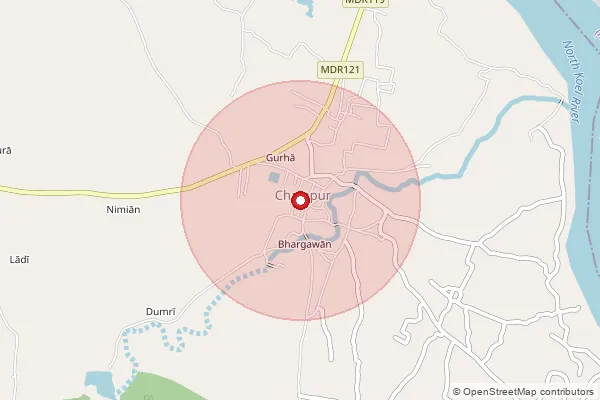 Map showing approximate area covered by Pincode 822110 — Khura Kalan, Palamu