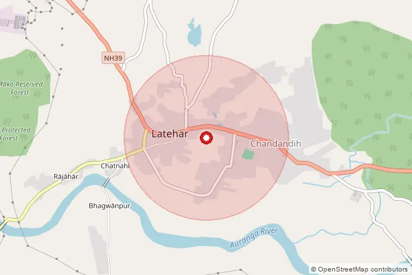 Map showing approximate area covered by Pincode 822119 — Adhe, Latehar