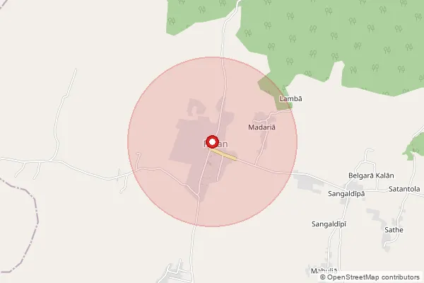 Map showing approximate area covered by Pincode 822123 — Baidakala Bo, Palamu