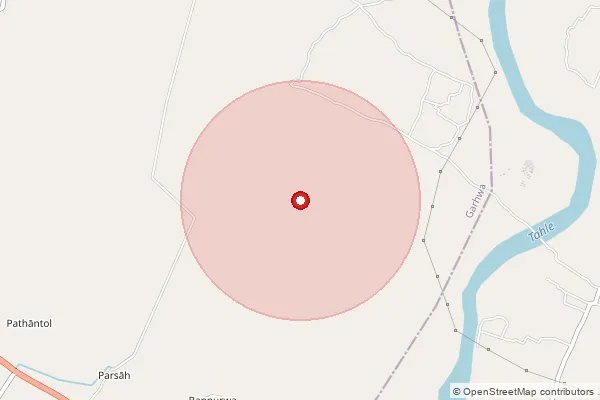 Map showing approximate area covered by Pincode 822125 — Ranka Raj So, Garhwa