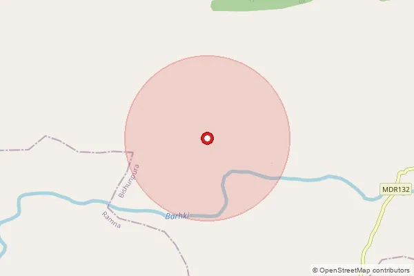 Map showing approximate area covered by Pincode 822128 — Bhagodih Bo, Garhwa