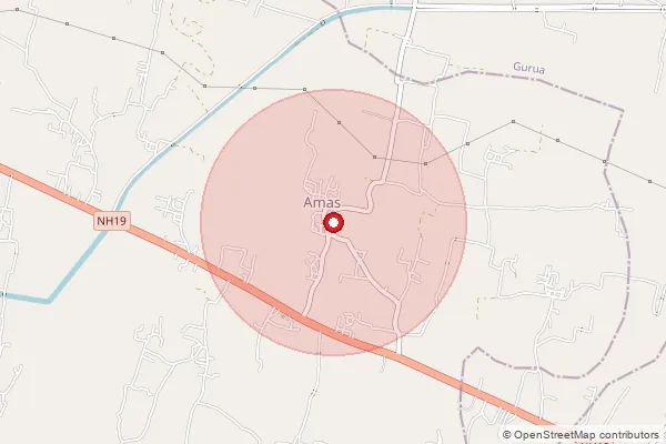 Map showing approximate area covered by Pincode 824219 — Jhari Bo, Gaya