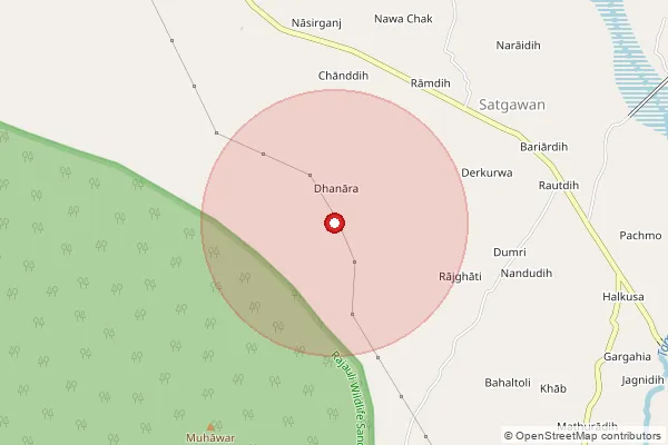 Map showing approximate area covered by Pincode 825313 — Banahappa Bo, Hazaribagh