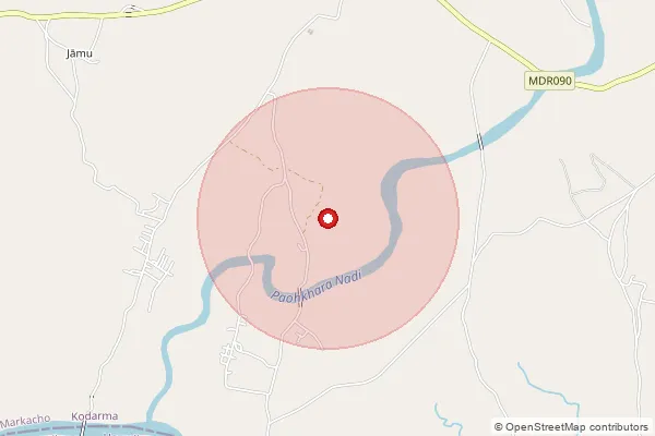 Map showing approximate area covered by Pincode 825318 — Chopnadih Bo, Koderma